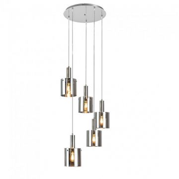 Lustra cu 5 Pendule design modern Donati crom/fumuriu