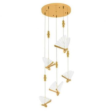 Lustra cu 5 pendule LED design modern Fluture 5 auriu