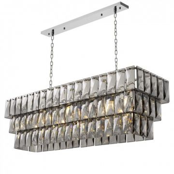 Lustra suspendata design LUX Amazone Rectangular, nickel/ sticla fumurie 115383 HZ