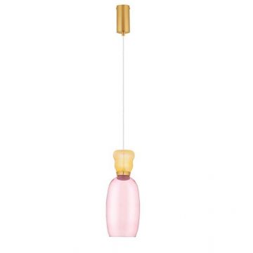 Pendul LED, Lustra design modern Pluma galben/ roz