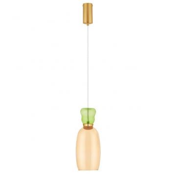 Pendul LED, Lustra design modern Pluma verde deschis/ galben