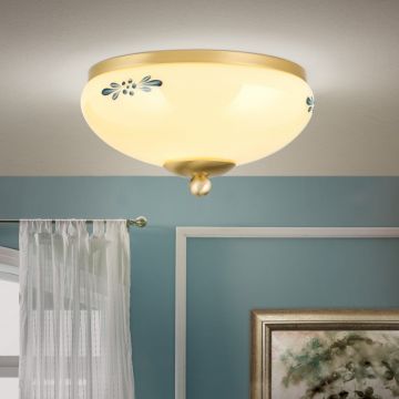 Plafoniera clasica Landhaus 21cm alama satin/ sticla champagne decor verde