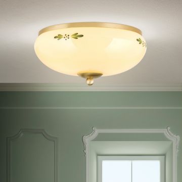 Plafoniera clasica Landhaus 28cm alama satin/ sticla champagne decor verde