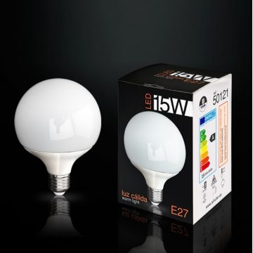 Bec LED E27 15W 3000K lumina calda GLOBE opal SV-50121