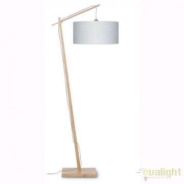 Lampadar cu cadru din bambus si abajur din tesatura in, Andes natur/ gri deschis ANDES/F/4723/LG