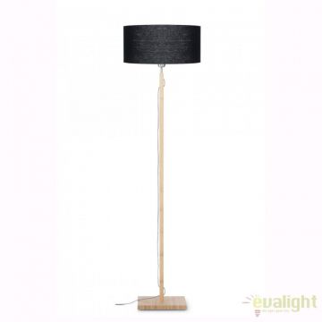 Lampadar modern cu baza din lemn si abajur textil FUJI, negru FUJI/F/4723/B
