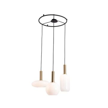 Lustra cu 3 pendule design modern Barab auriu, alb opal