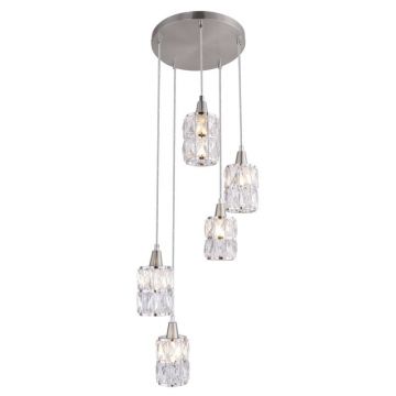 Lustra moderna cu 5 pendule WOLLI nichel/transparent 15760-5 GL
