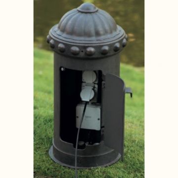 Stalp cu doua prize pentru exterior din fier forjat, inaltime 53cm AL 6858