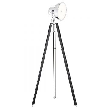 Lampadar LED de podea retro cu trepied lemn negru FOTO NEW