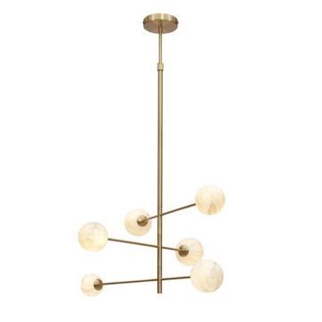 Lustra cu 6 globuri din sticla cu aspect de marmura Carrara auriu