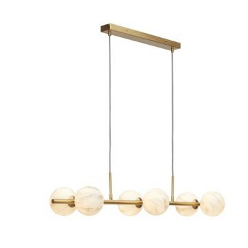 Lustra cu 6 globuri din sticla cu aspect de marmura Carrara auriu