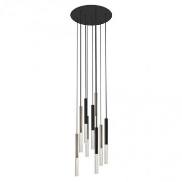 Lustra LED design minimalist cu 9 pendule One, negru mat/ french gold