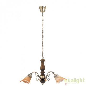 Lustra suspendata design clasic 3 brate din lemn de nuc si bronz Rustic 3 7093 RX