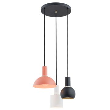 Lustra cu 3 pendule design minimalist SINES mixt negru/alb/coral