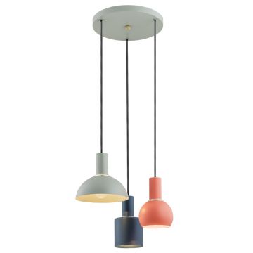 Lustra cu 3 pendule design minimalist SINES mixt negru/salvie/coral