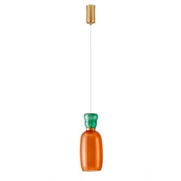 Pendul LED, Lustra design modern Pluma verde/ portocaliu