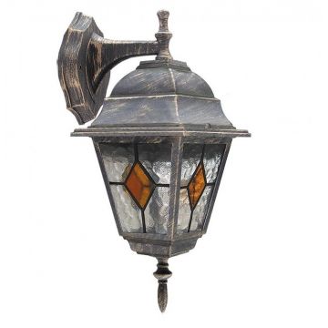 Aplica de perete exterior IP43, down light, auriu antic, sticla Tiffany, Monaco 8181 RX