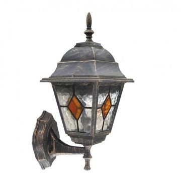 Aplica de perete exterior IP43, up light, auriu antic, sticla Tiffany, Monaco 8182 RX