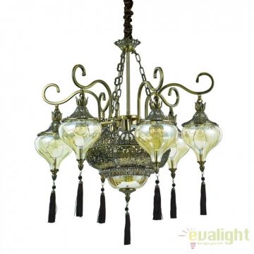 Candelabru LUX design clasic cu 6 brate, din alama finisaj antichizat, HAREM SP9 116006