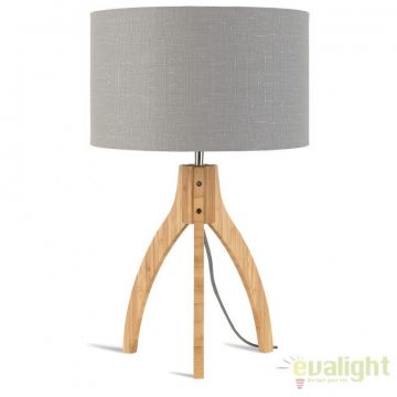 Lampa de masa cu trepied, realizata din materiale naturale, durabile si ecologice, Annapurna gri deschis