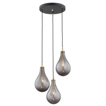 Lustra cu 3 Pendule sticla design decorativ OAKLAND fumuriu/auriu