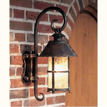 Aplica iluminat exterior din fier forjat, design medieval cu felinar rotund si acoperis nituit WL 3397