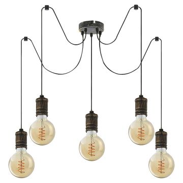 Lustra cu 5 pendule design industrial Fidel auriu antic