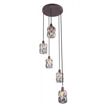 Lustra moderna cu 5 pendule WOLLI bronz/fumuriu
