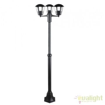 Stalp de exterior clasic negru cu 3 brate, inaltime 190cm, IP44 Marseille 8569 RX