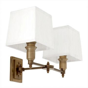 Aplica de perete moderna LUX dubla, finisaj brass cu abajur alb, Lexington Duble 108935 HZ