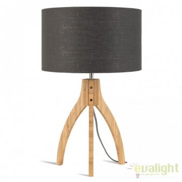 Lampa de masa cu trepied, realizata din materiale naturale, durabile si ecologice, Annapurna gri inchis