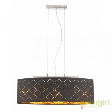 Lustra ovala eleganta cu abajur din tesatura negru cu auriu, CLARKE 65x25cm 15229H2 GL