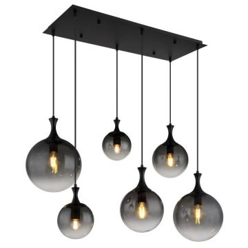 Lustra suspendata design modern DALTON 6L negru/fumuriu