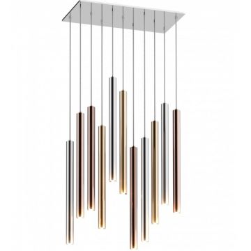 Lustra LED design minimalist cu 11 pendule LOYA crom/ auriu- french gold/ cupru