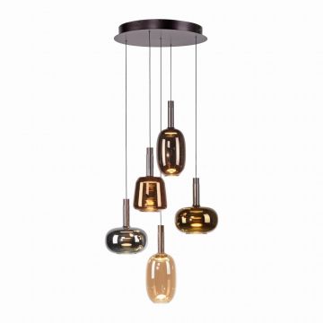 Lustra cu 5 pendule LED, inaltime reglabila, sticla, multicolor, IRIDES
