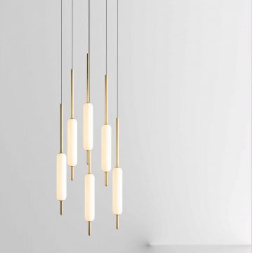 Lustra cu 6 pendule LED design LUX, fabricat manual TYPHA