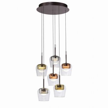 Lustra LED Smart cu telecomanda, CCT, 6 pendule, sticla, multicolor, Q-KON