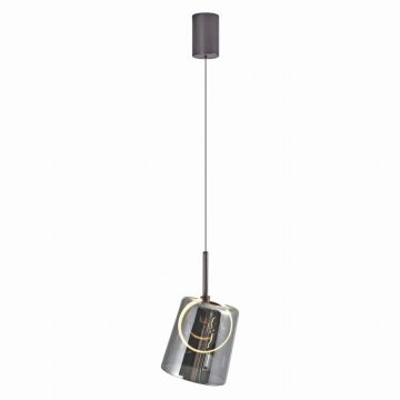 Pendul modern LED 3000K, inaltime reglabila, sticla, maro fumuriu, Zula