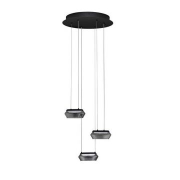 Lustra cu 3 pendule LED, Metal, Negru, Sticla, JAILYN