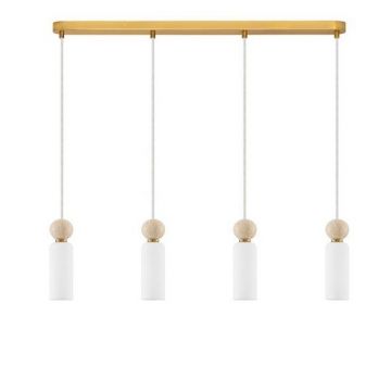 Lustra cu 4 pendule, Metal, Auriu, Travertin, Sticla, FILOMENA