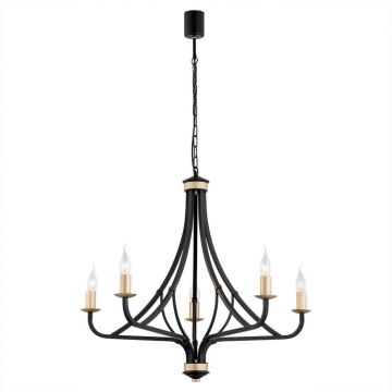 Lustra cu 5 brate design modern Lorenzo negru, auriu