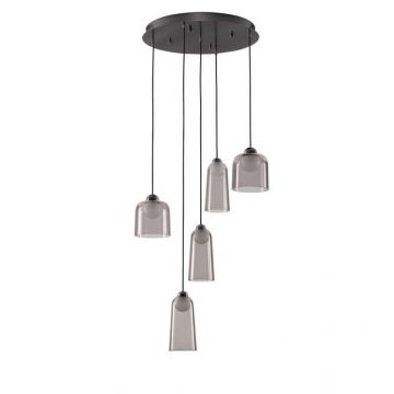Lustra cu 5 pendule LED, Metal, Negru, Acrilic, DIONE
