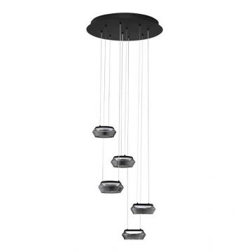 Lustra cu 5 pendule LED, Metal, Negru, Sticla, JAILYN
