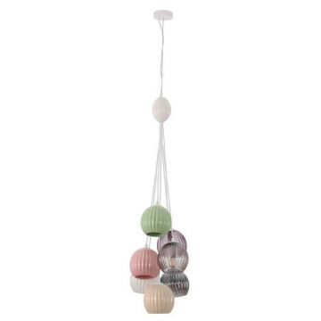 Lustra cu 7 pendule, Ceramica, Sticla, Multicolor, MELINE