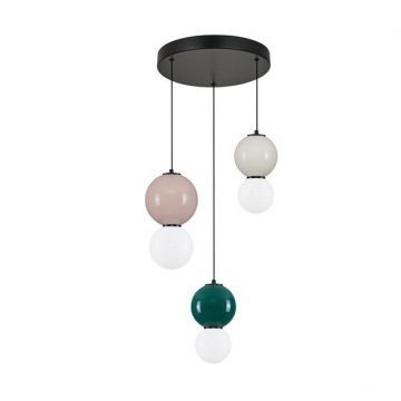 Lustra LED decorativa portelan mocha, jasper, gri, sticla alb, NOESIS