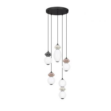 Lustra LED suspendata decorativa ceramica mocha, gri, alb, PALLINA 5L