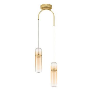 Lustra moderna cu 2 pendule LED, Metal, Auriu, Sticla, Amber, Norma
