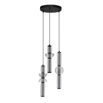 Lustra moderna cu 3 pendule LED, Metal, Negru, Sticla, Fumurie, Ulon