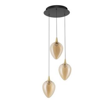 Lustra moderna cu 3 pendule LED, Metal, Sticla, Champaign, Nali